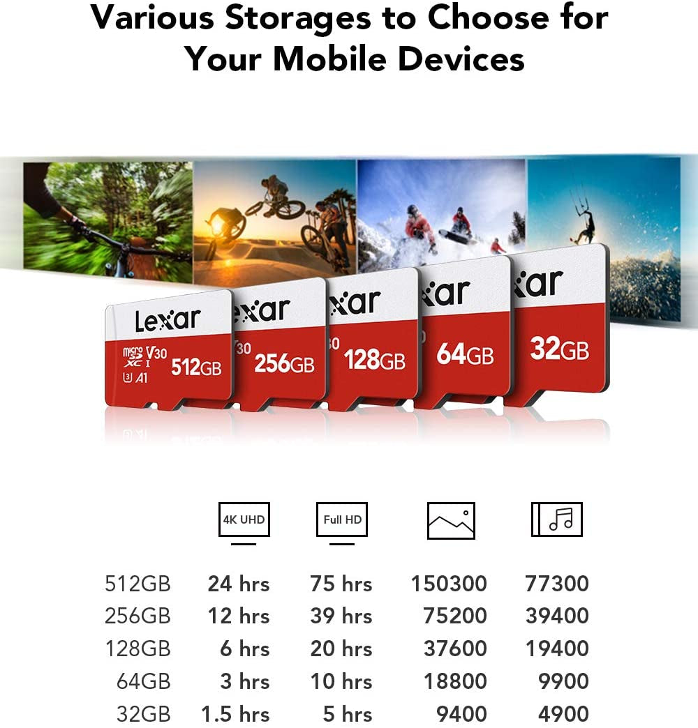 256GB Micro SD Card, Microsdxc UHS-I Flash Memory Card with Adapter - up to 100Mb/S, A1, U3, Class10, V30, High Speed TF Card