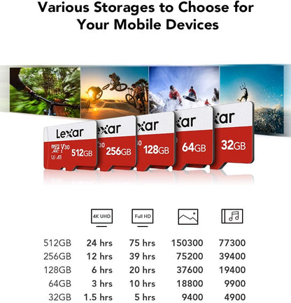 256GB Micro SD Card, Microsdxc UHS-I Flash Memory Card with Adapter - up to 100Mb/S, A1, U3, Class10, V30, High Speed TF Card